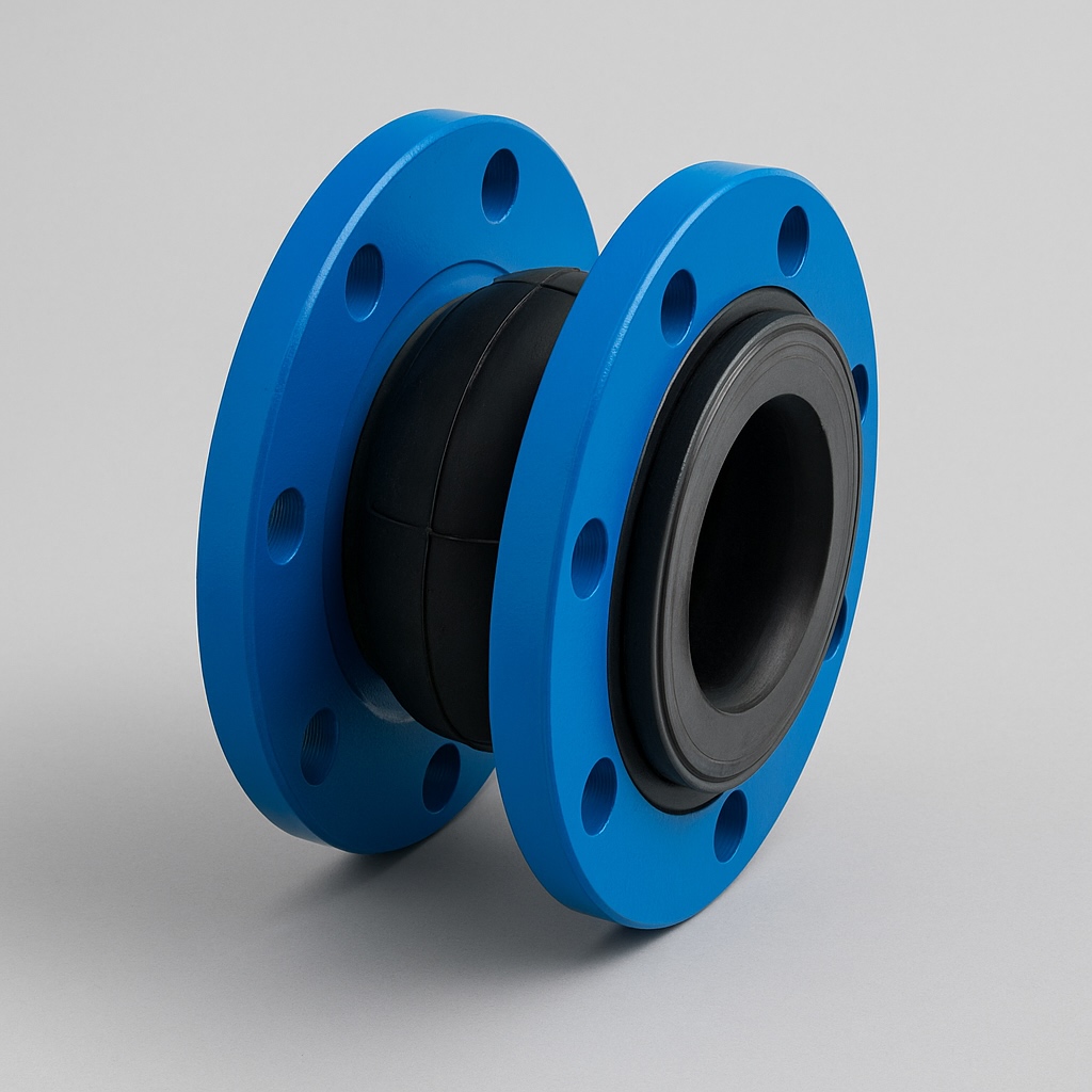 Rubber expansion joint with flanges for vibration damping