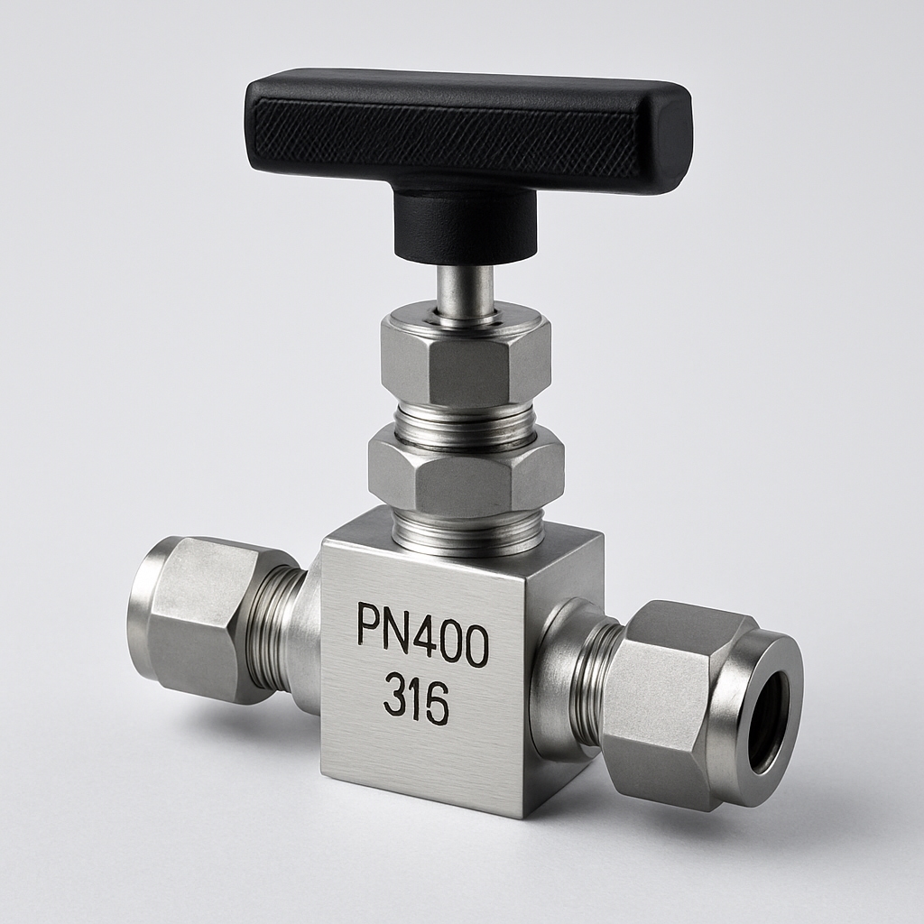 Needle valve for precise regulation of small flows in industry and laboratories